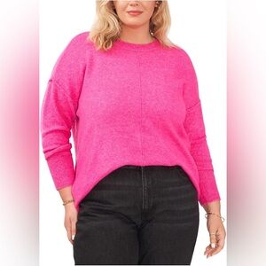 Vince Camuto Sweater Women’s Barbiecore Exposed Seam Slits Drop Shoulder Pink 2X
